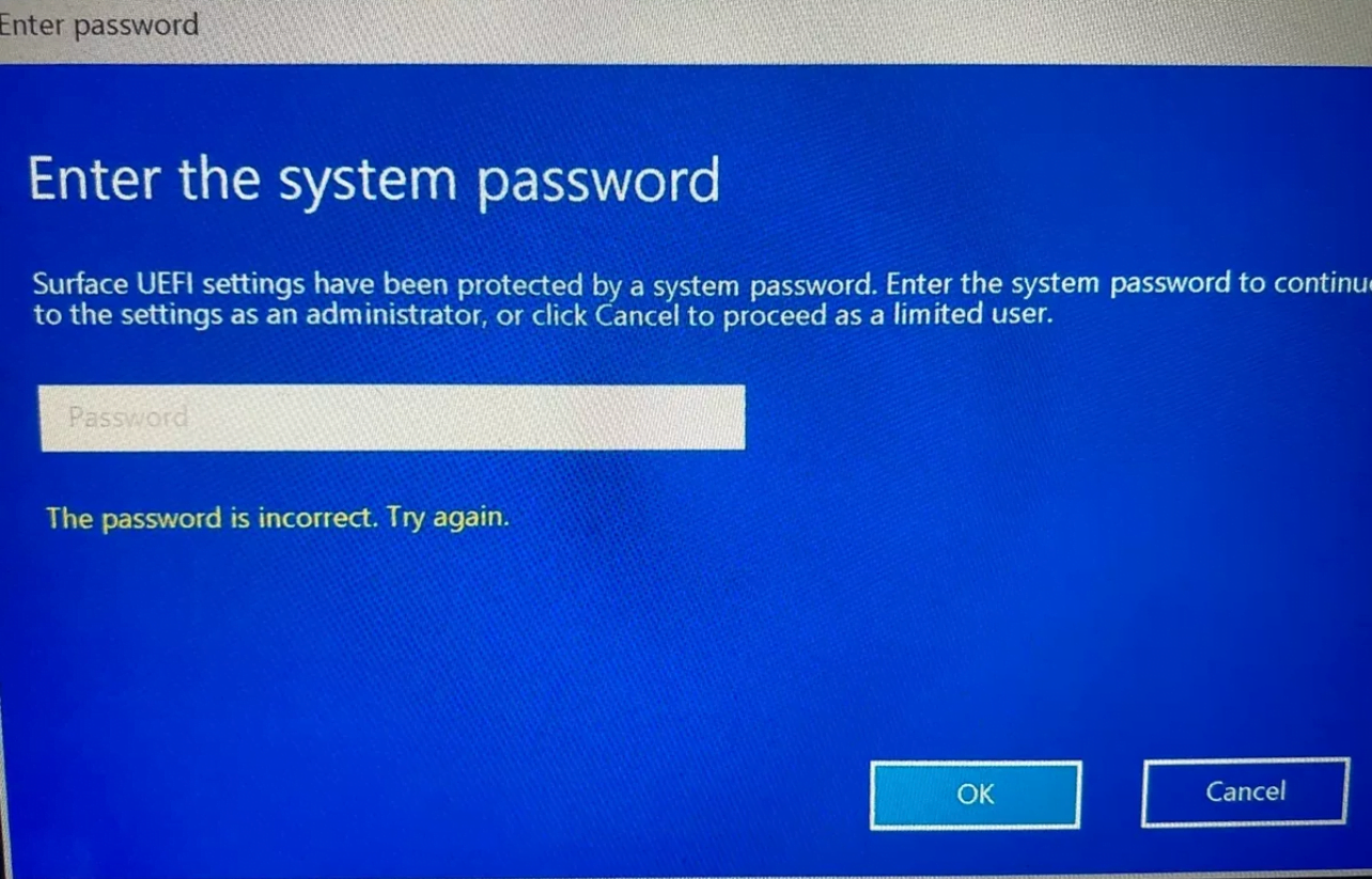 Microsoft Surface EFI unlock service by dump